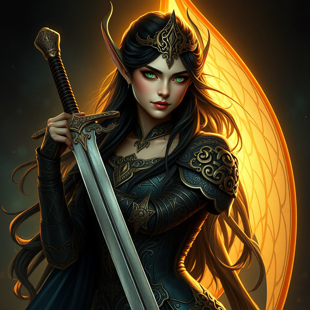 Elven Queen in Art Nouveau Style Armor