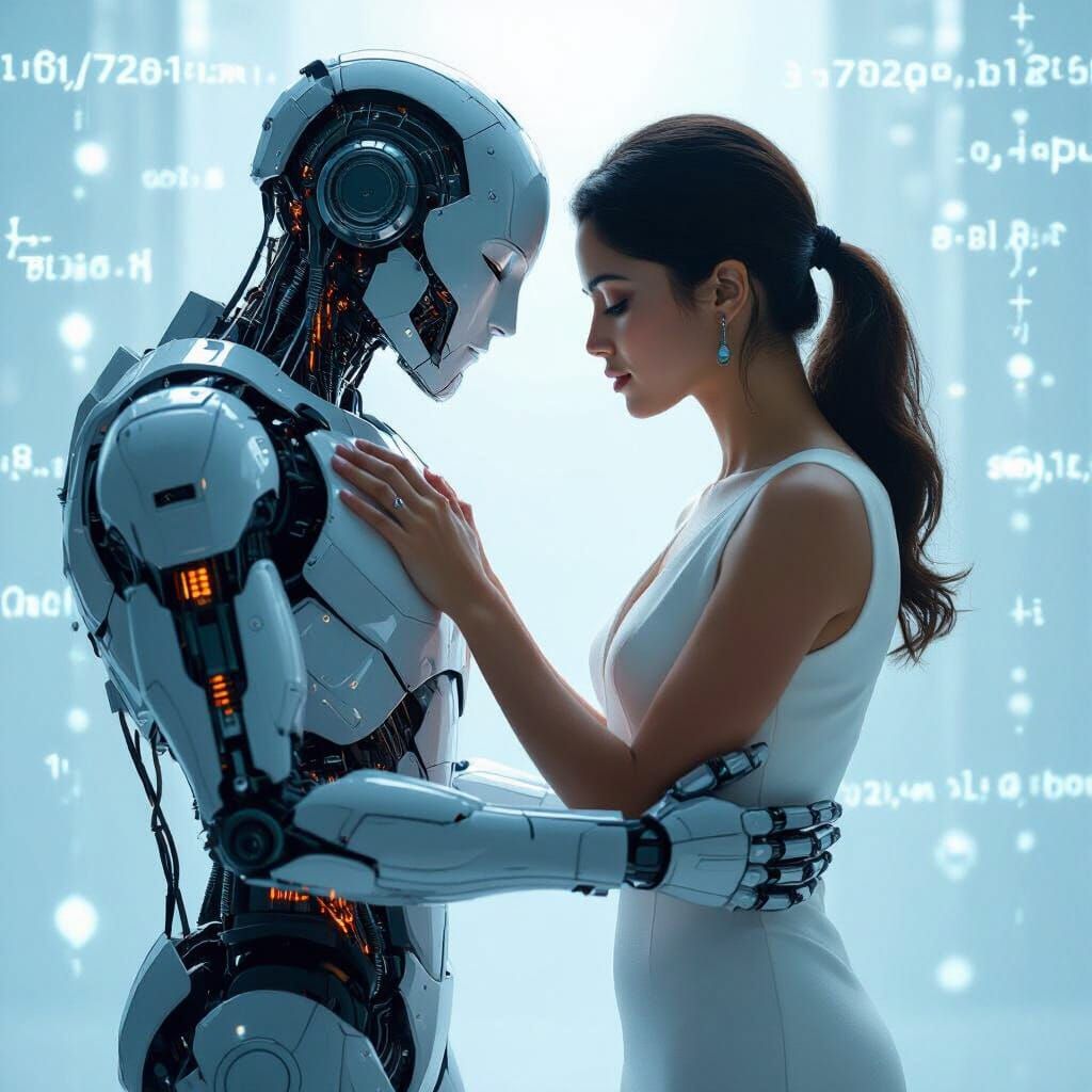 Woman and Robot in Digital Sci-Fi Style