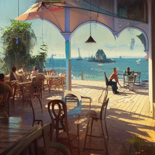 Seaside Cafe in German City: Fantasy Art