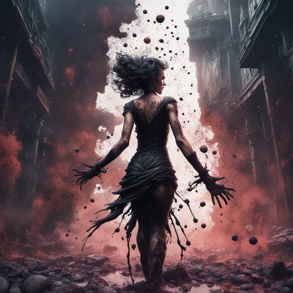 Ink Splatter Woman in Detailed Matte Painting