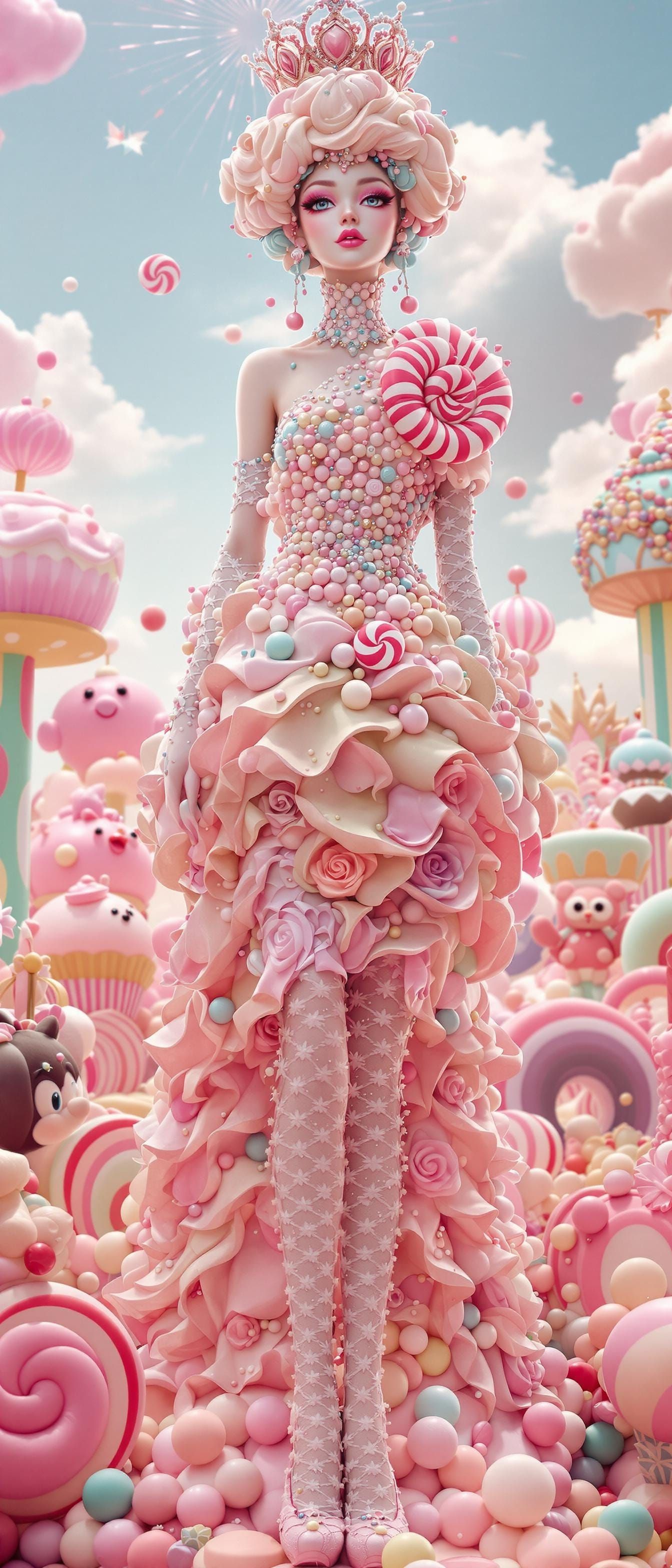 Kawaii Cupcake Goddess in Whimsical Candy Land