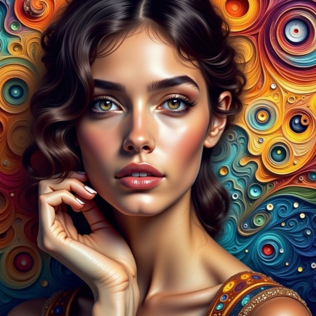 Woman with Flowing Dress in Art Nouveau Style