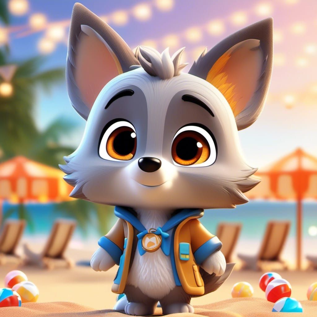 Chibi Anime Beach Party in Pixar Style