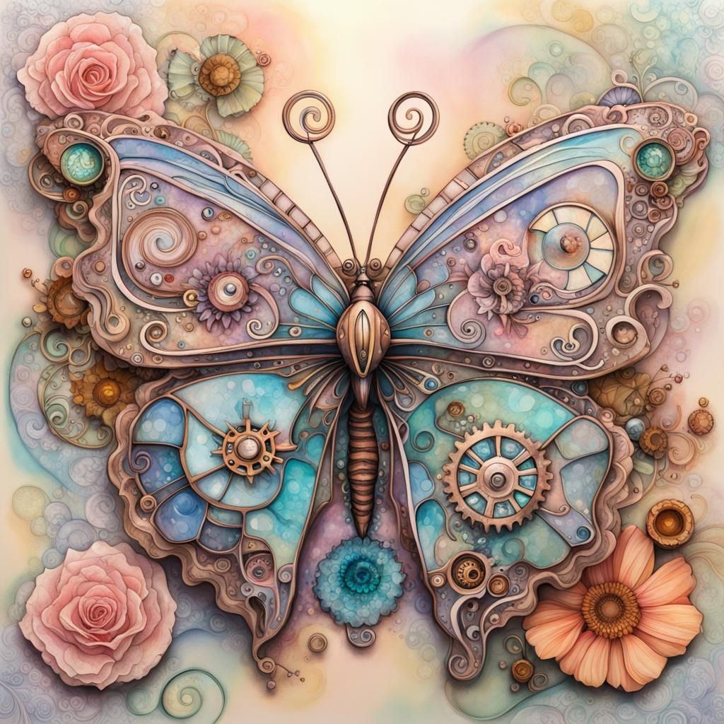 Steampunk Butterfly with Glass Elements in 3D