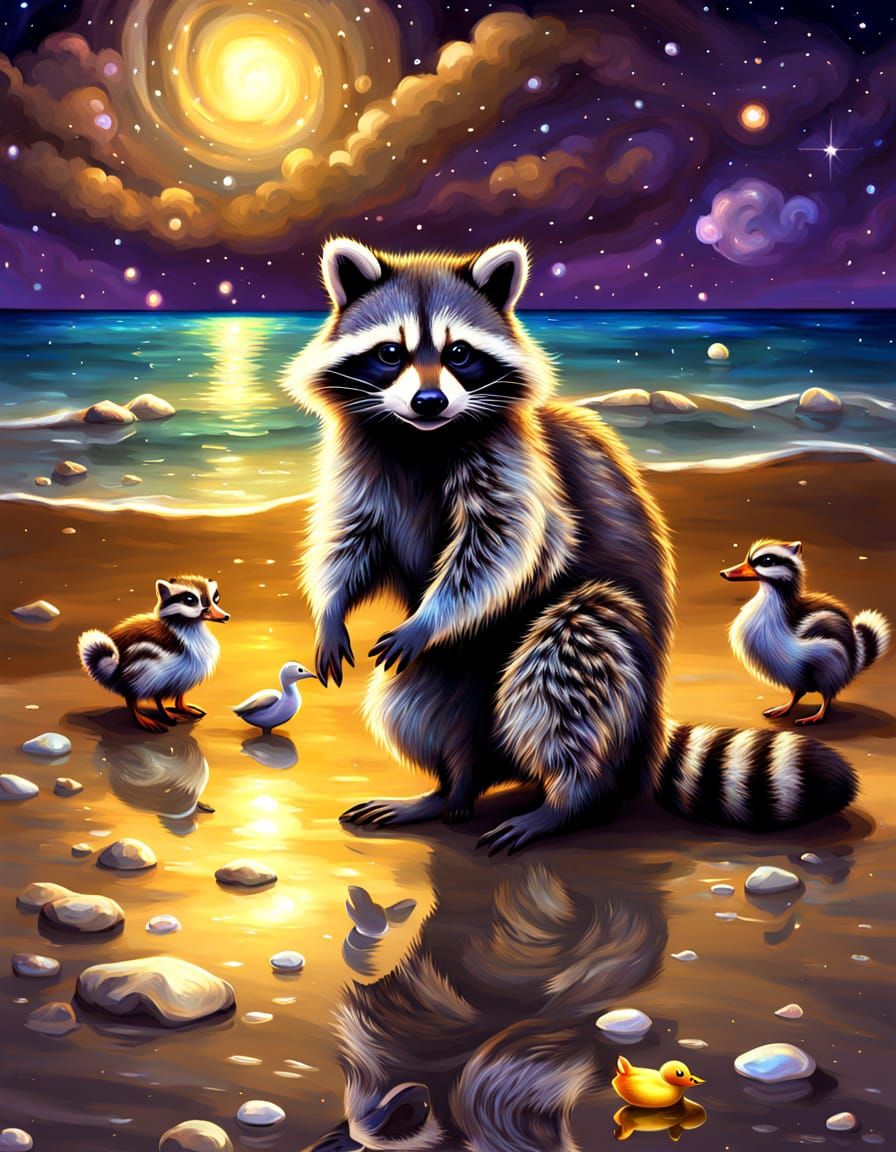 Fantasy Raccoon Under Starry Night