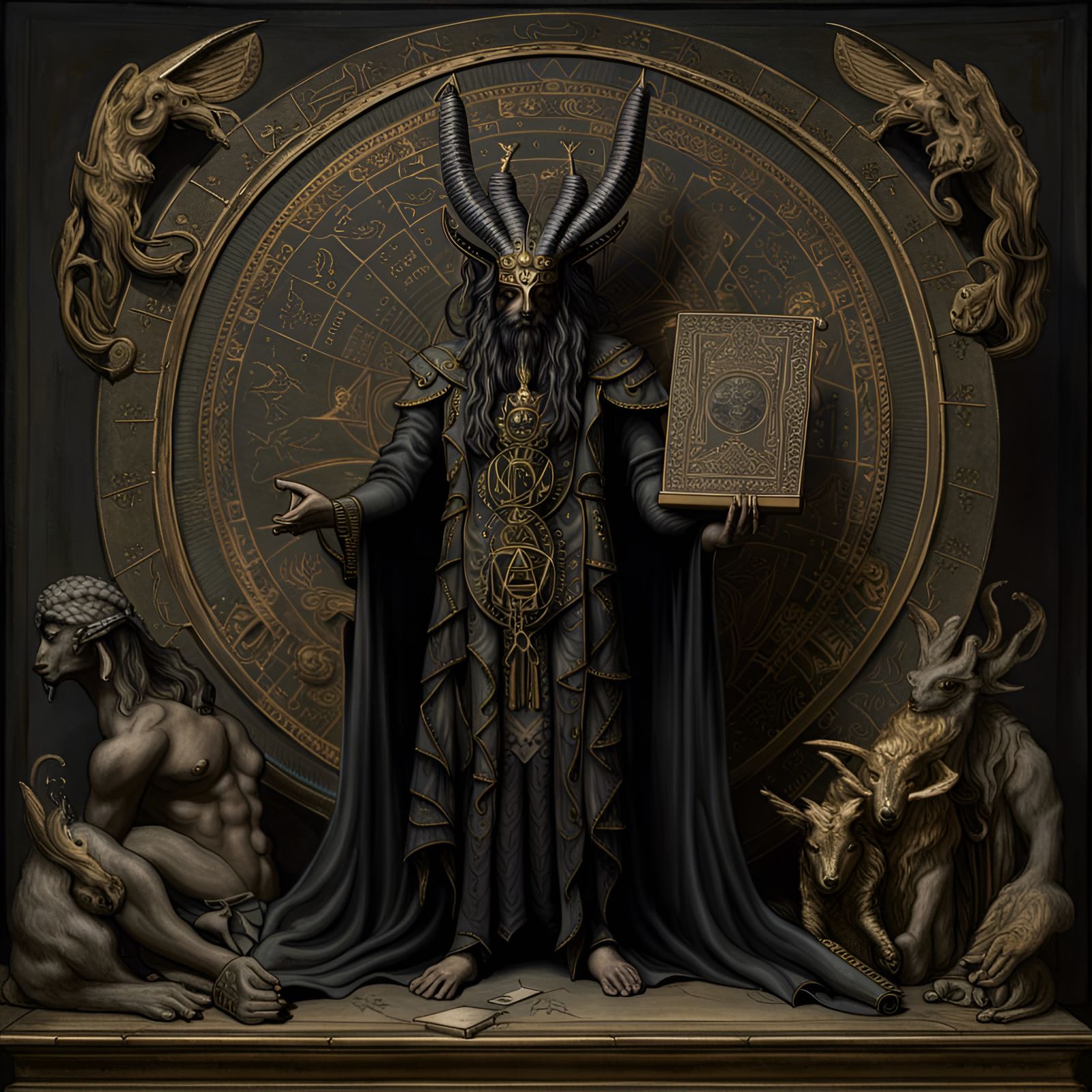 Occult statue holding esoteric doctrine