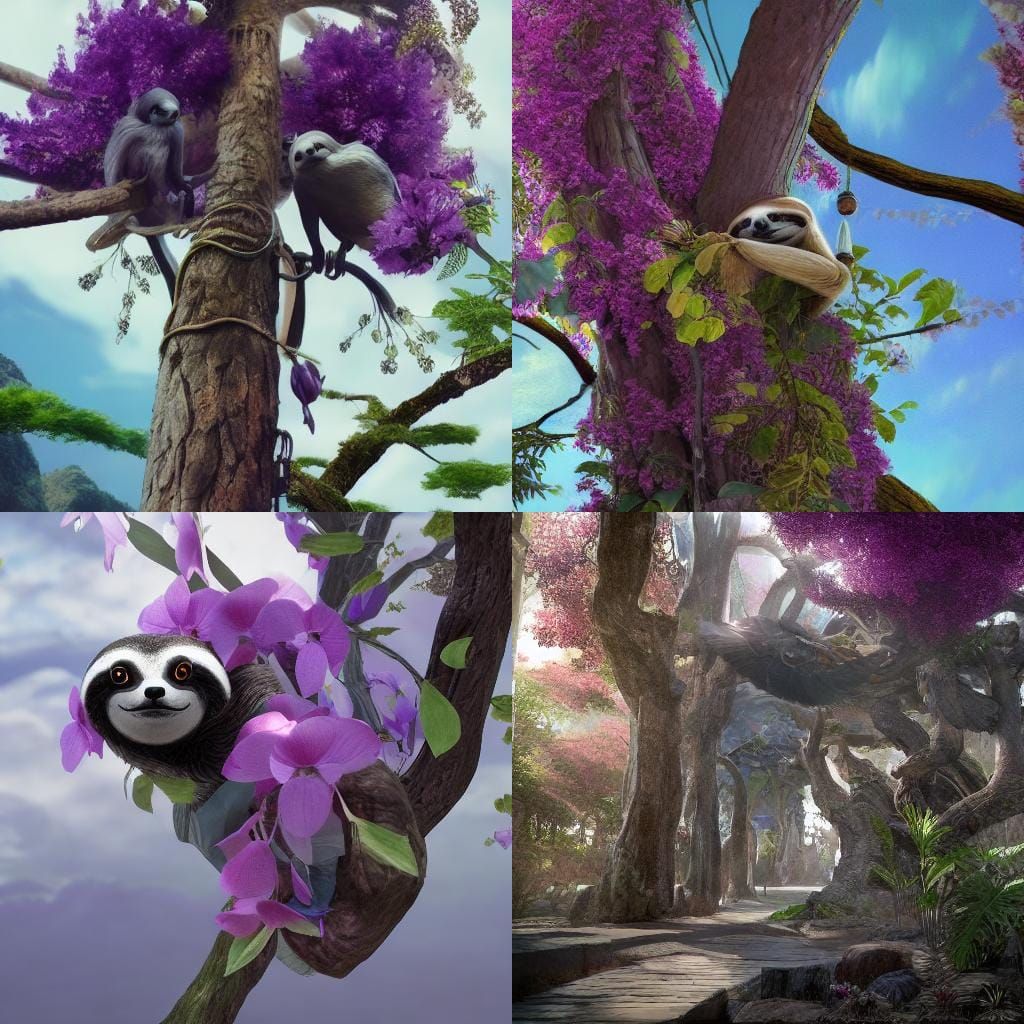 Silver Winged Sloth in Cherry Blossom Tree