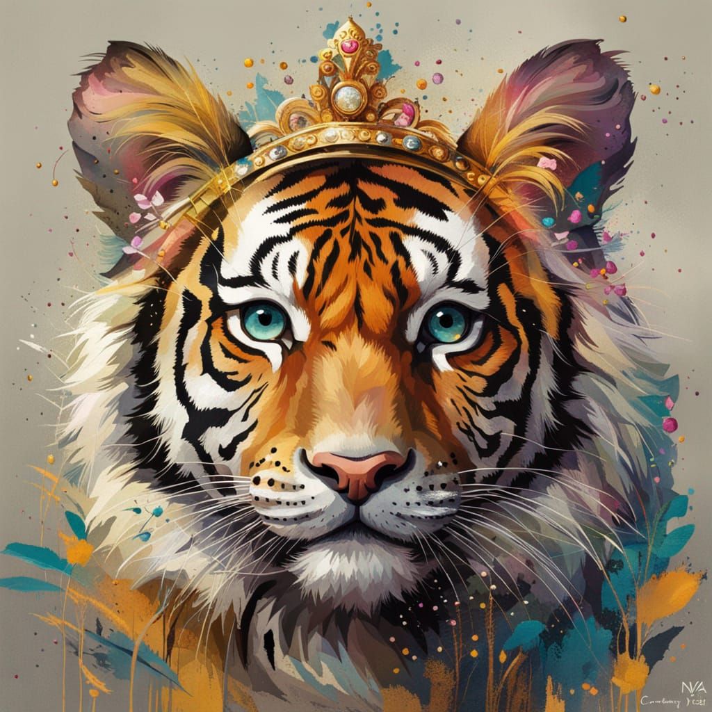 Adorable Tiger King Portrait in Whimsical Style
