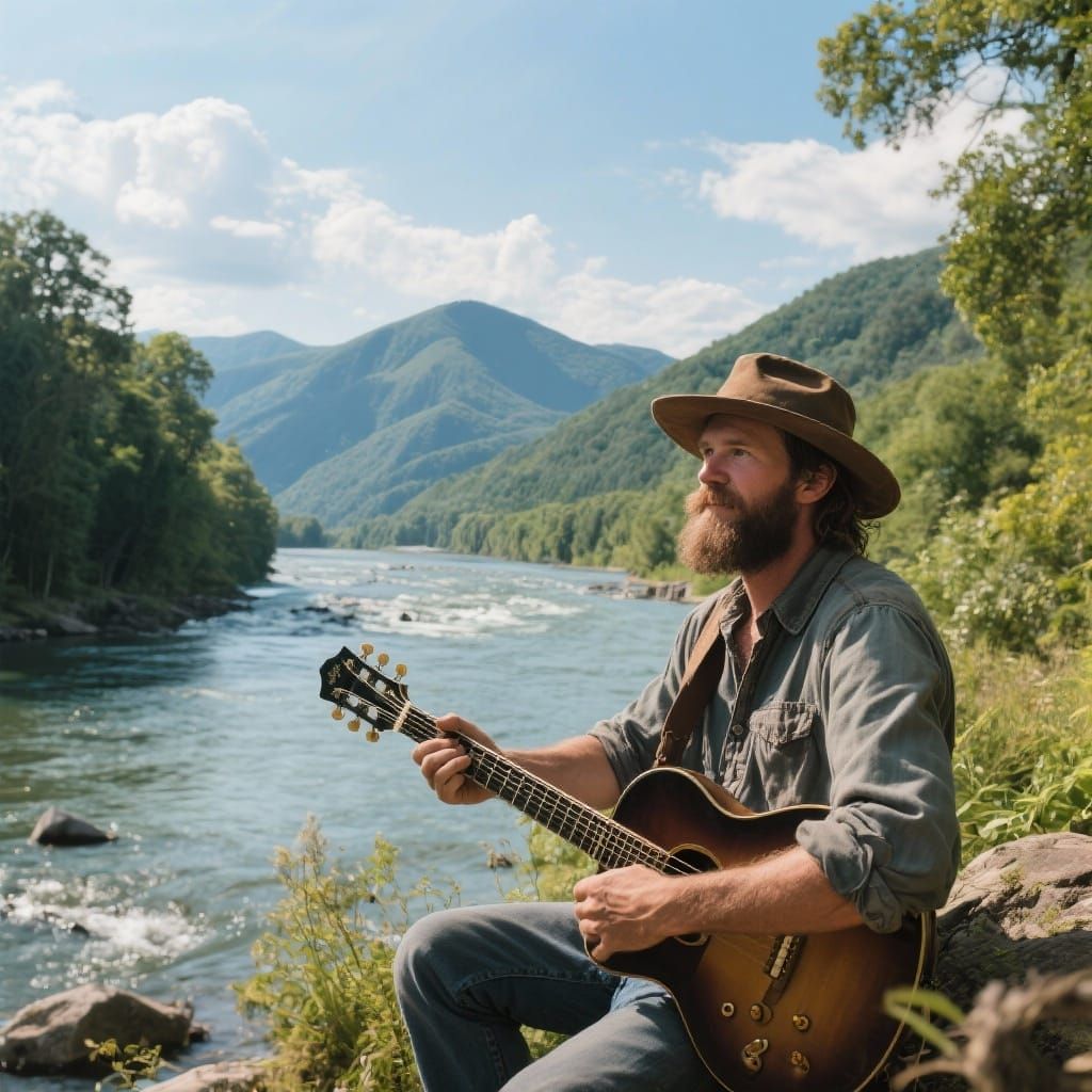 Mountain Man and River in Nature's Band