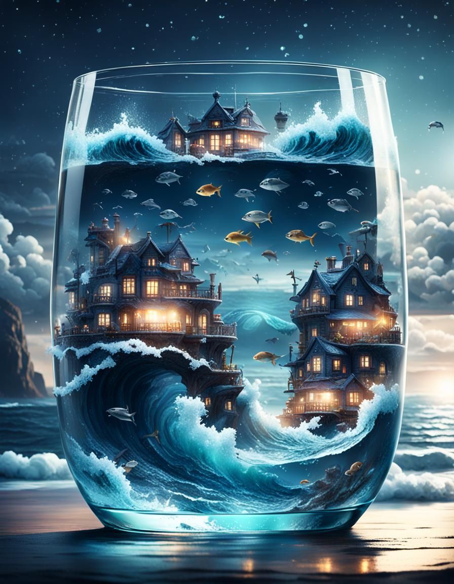 Ocean in a Glass: Midnight Digital Painting
