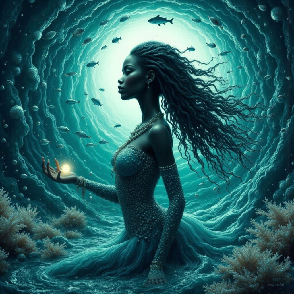 Mami Wata Goddess of the Ocean in Art Nouveau Style