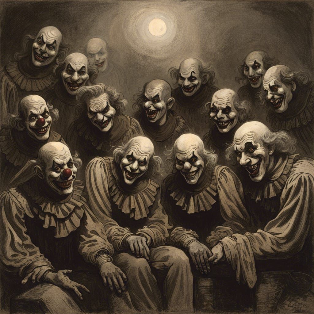 Horror Clowns in the Style of Gustave Doré