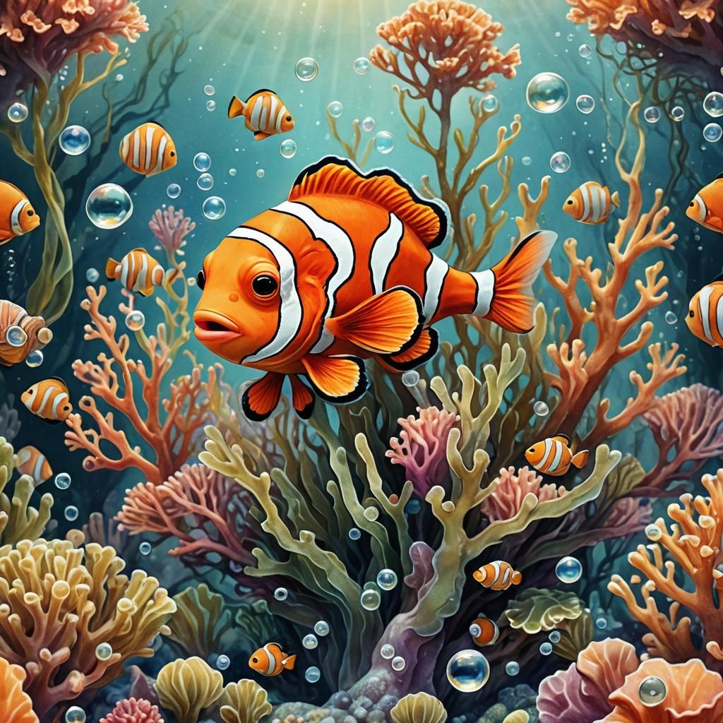 Whimsical Clownfish Watercolor Illustration