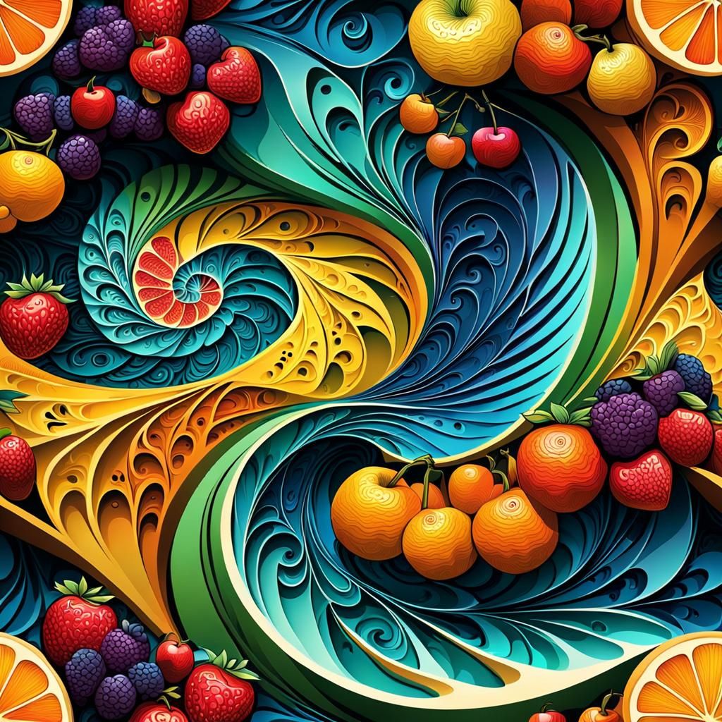 Intricate Fruit Carvings: Abstract Vector Art