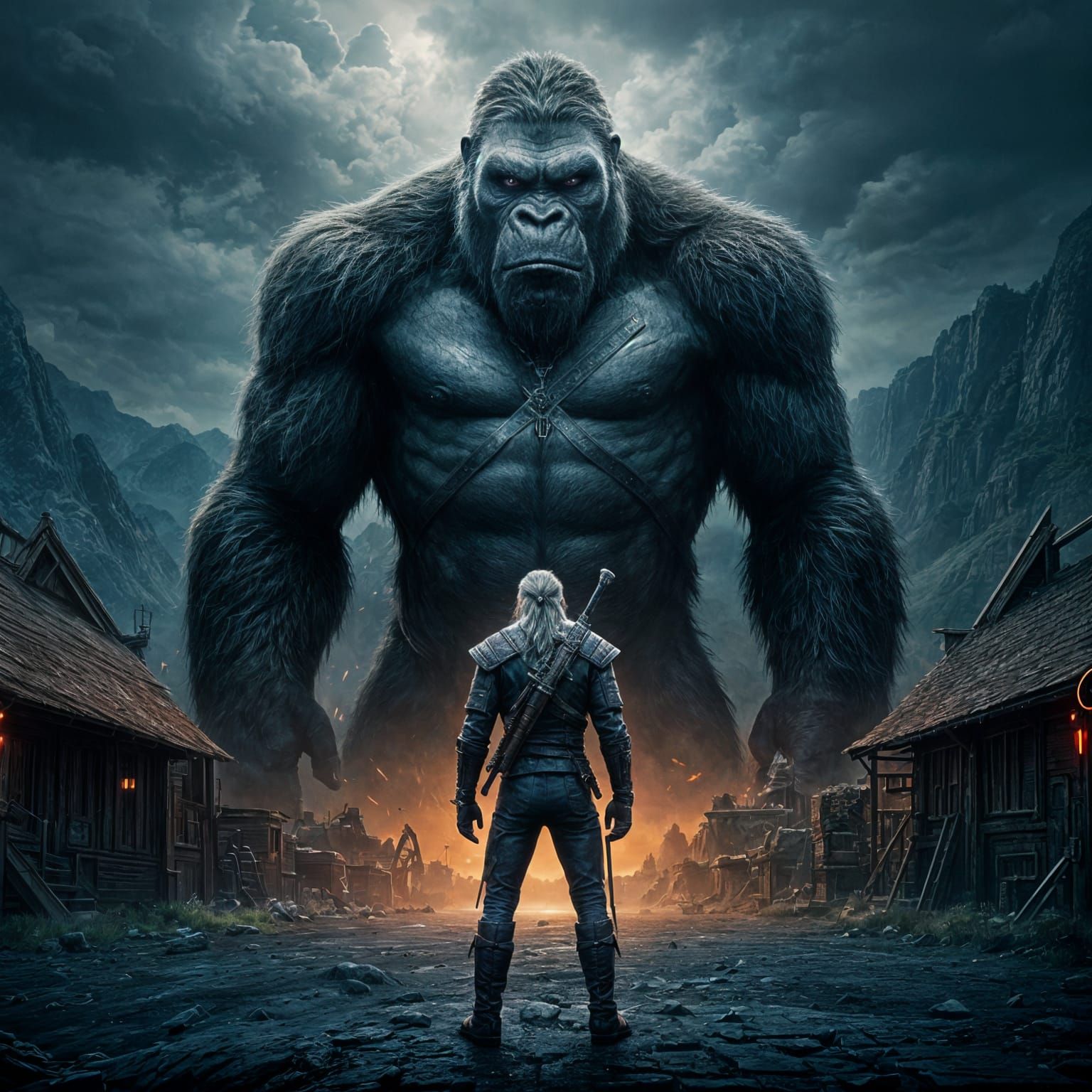 Epic Blockbuster Movie Poster: Geralt vs. King Kong