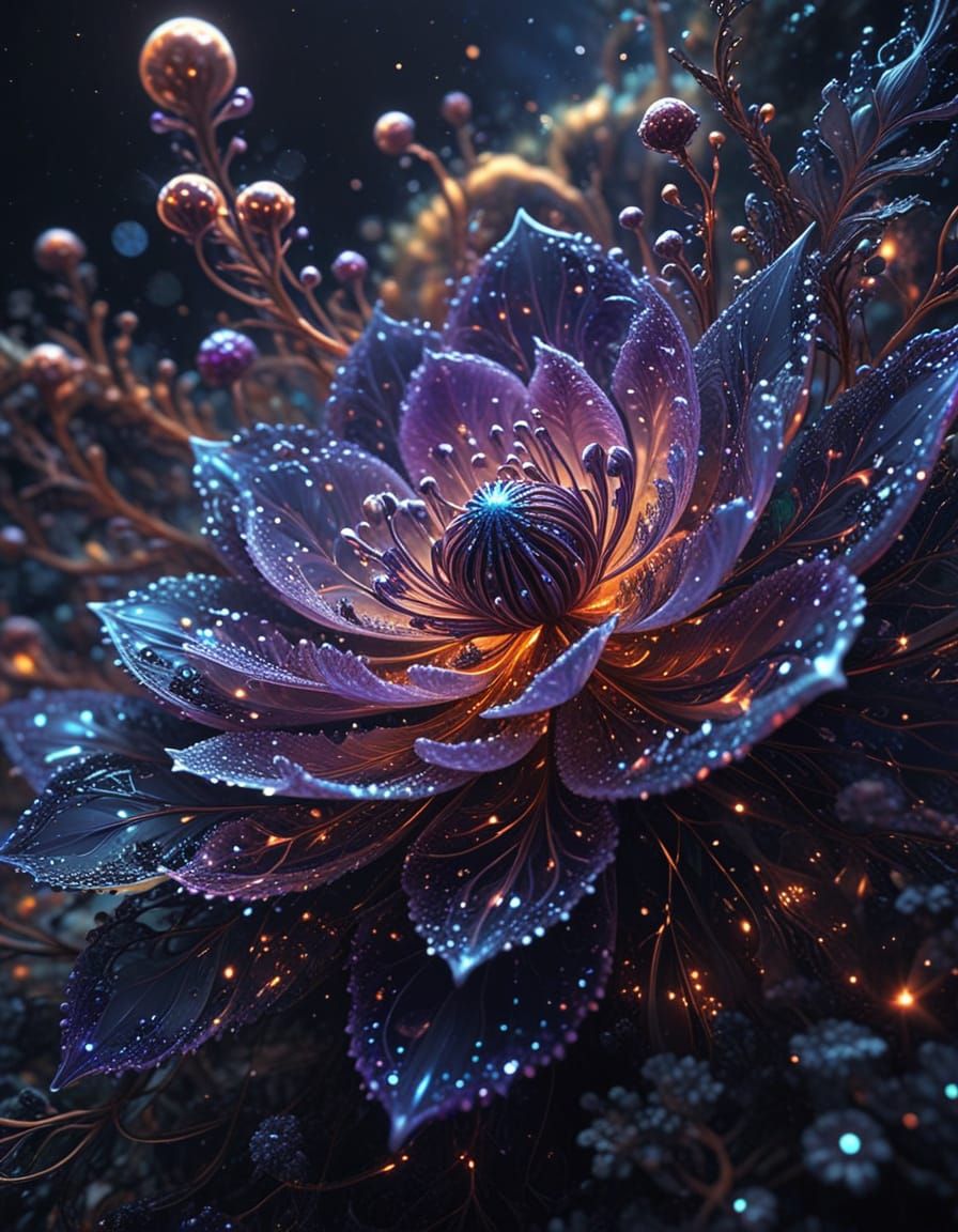 Galactic Bloom: Cosmic Flower with Shifting Metallic Leaves ...