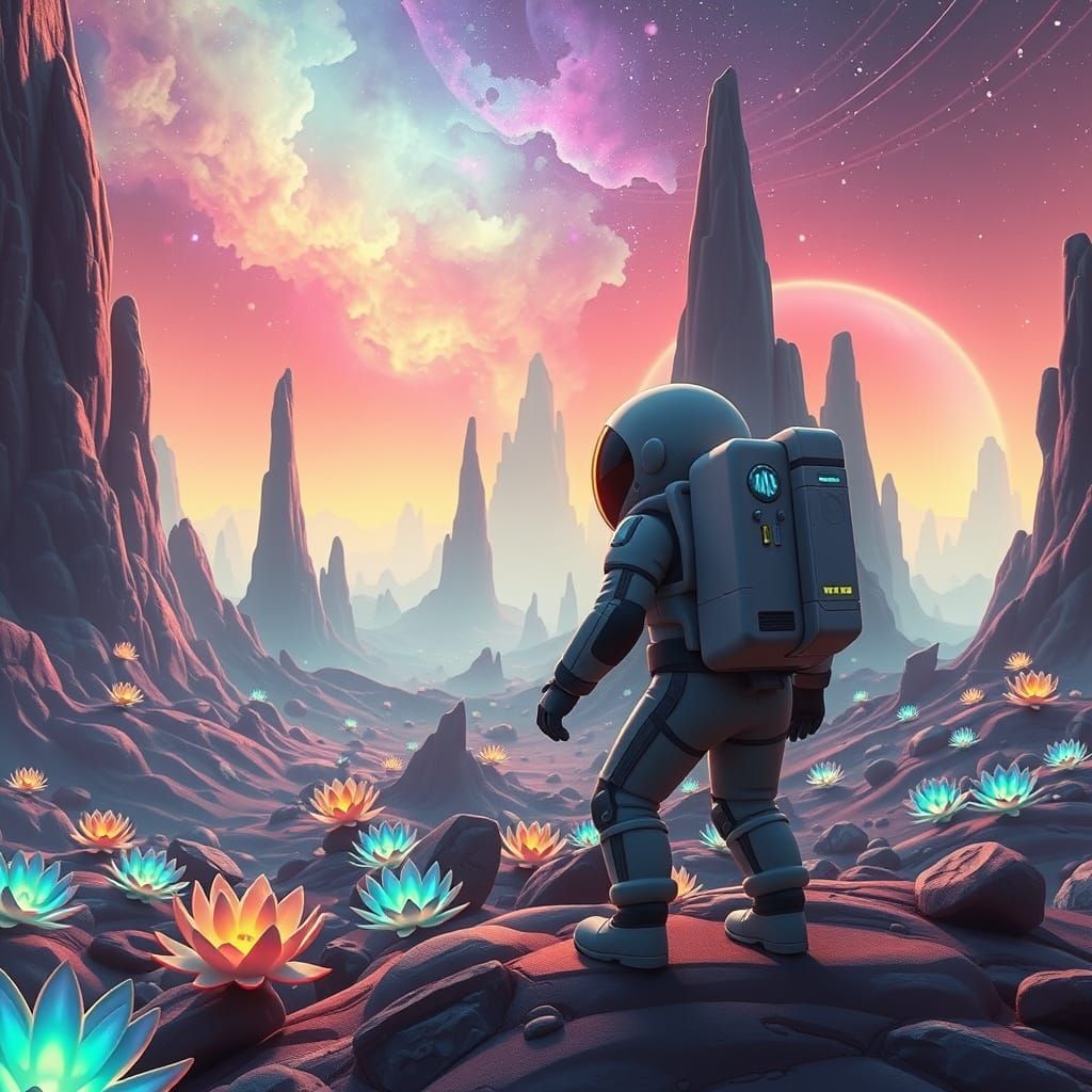 Astronaut Explores Alien Planet in 3D Animation