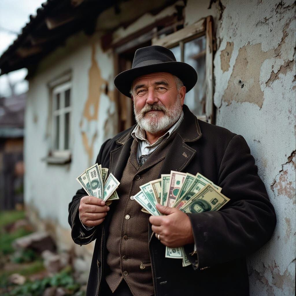 Prosperous Man in Traditional Attire with Money