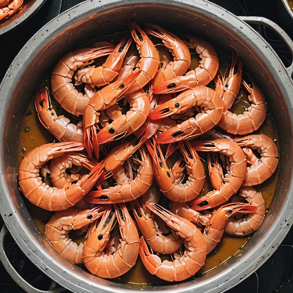 Big prawns in a pot.