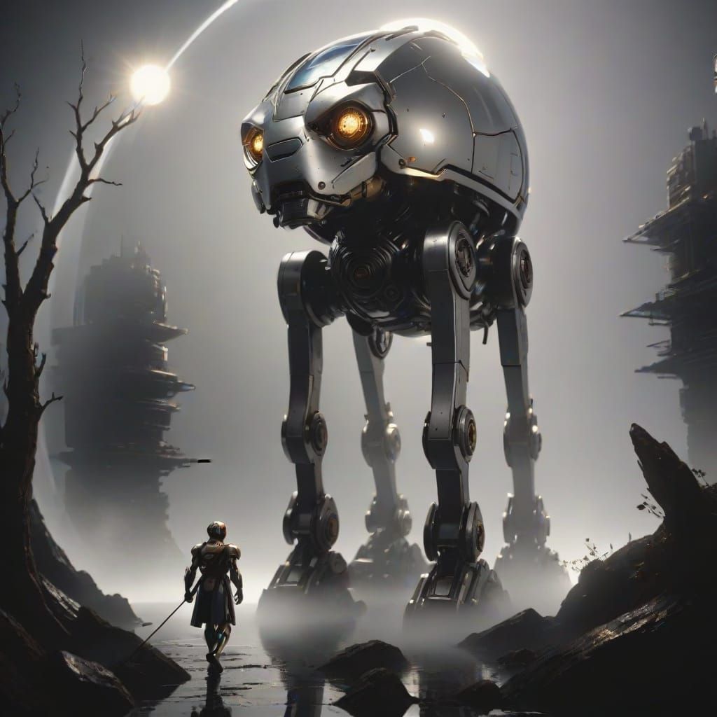 Robot Holding Sphere in Sci-Fi Digital Art
