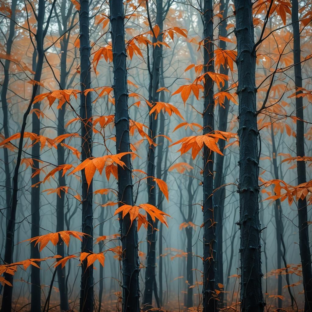Orange Spike Leaf Trees in a Fantasy Landscape