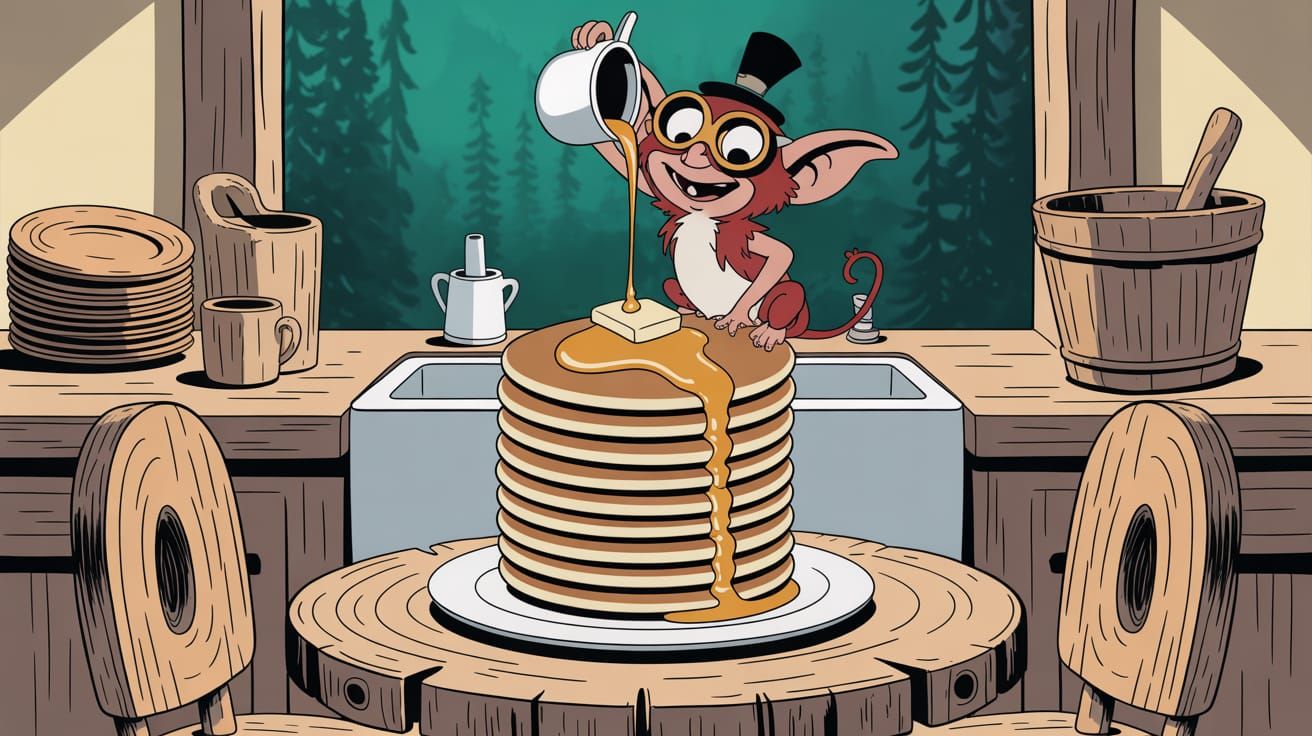 A whimsical friendly little gremlin perched atop a towering ...