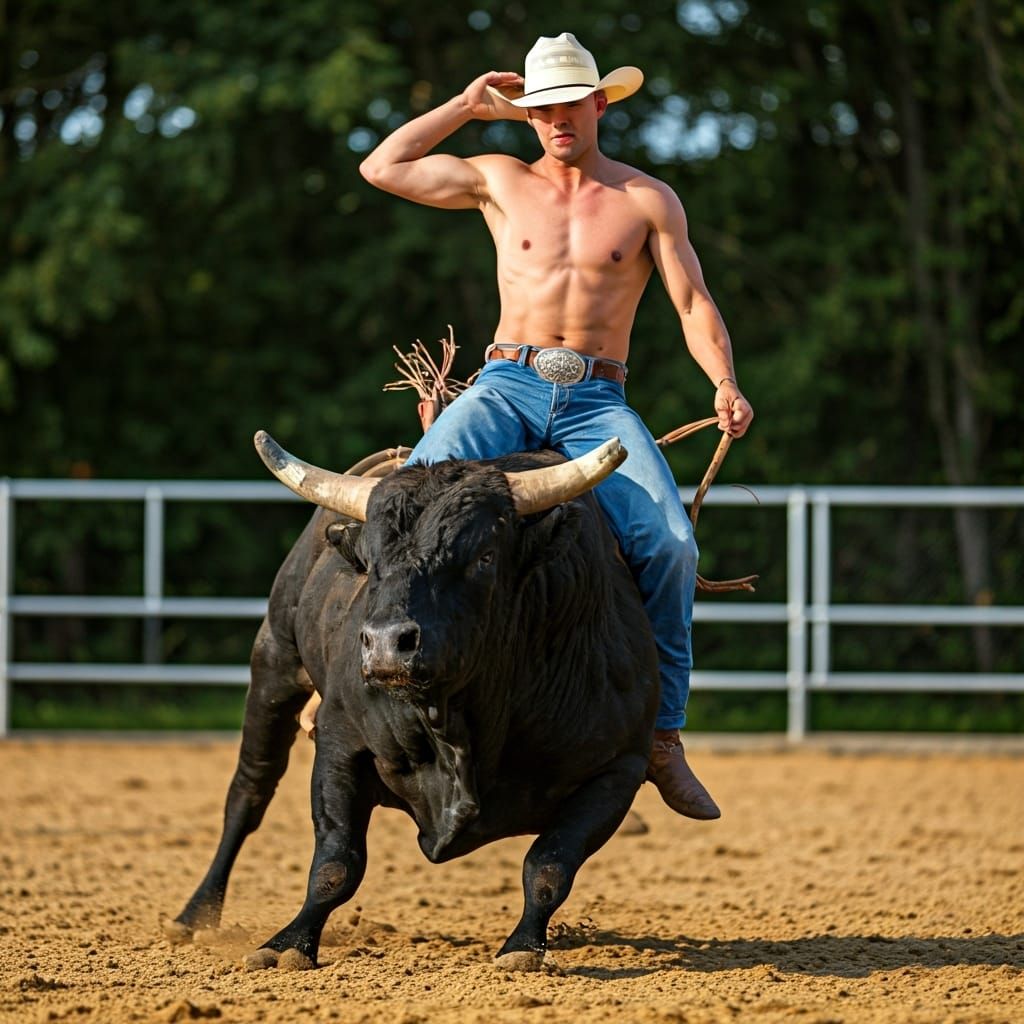 Cowboy Rides Bull: AI-Generated Rodeo Image