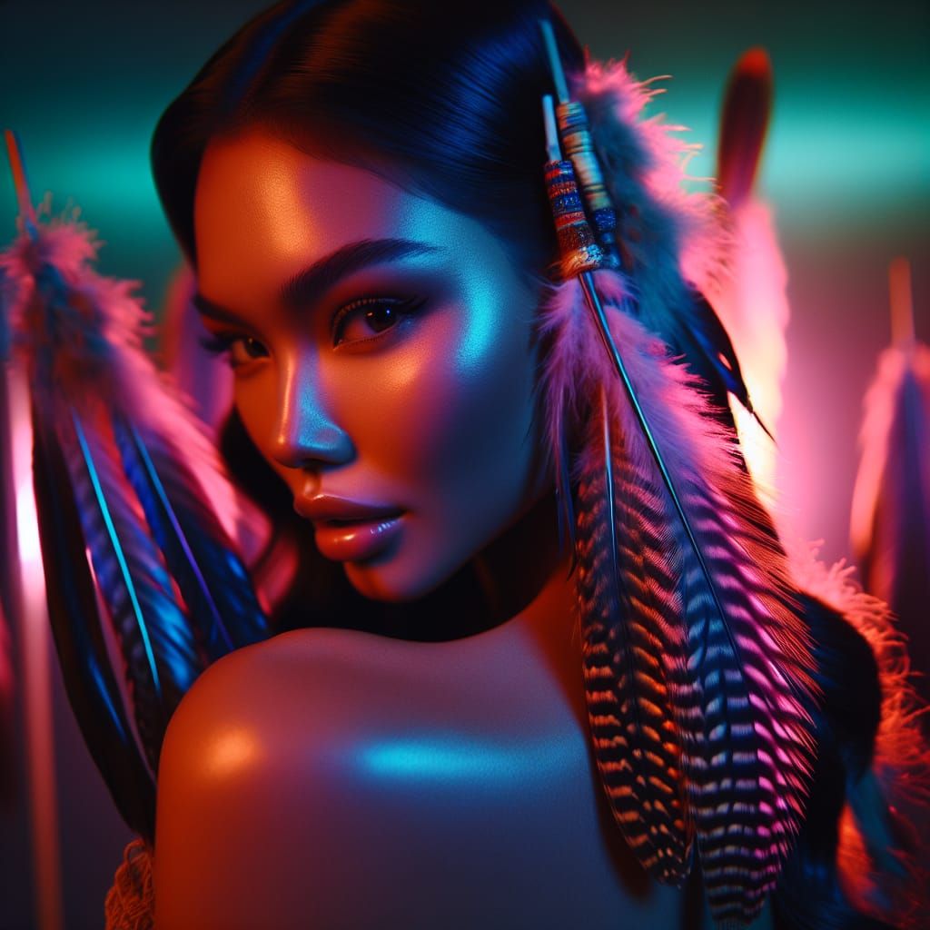 Neon Lit Portrait of First Nations Woman