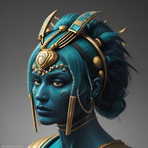 Turquoise Scarab Beetle Humanoid Portrait in Vermeer Style