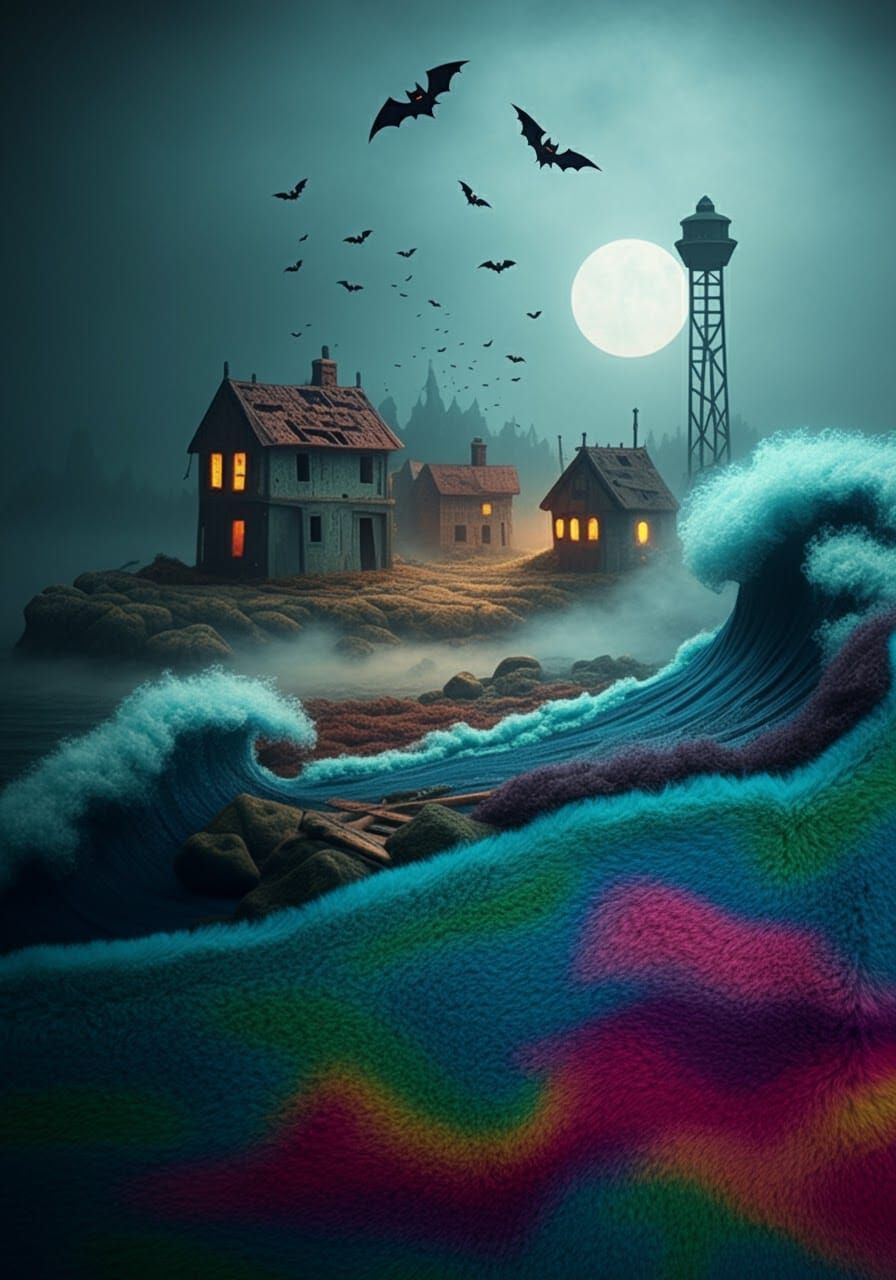 Spooky Haunted Coastal Village in Assemblage Style