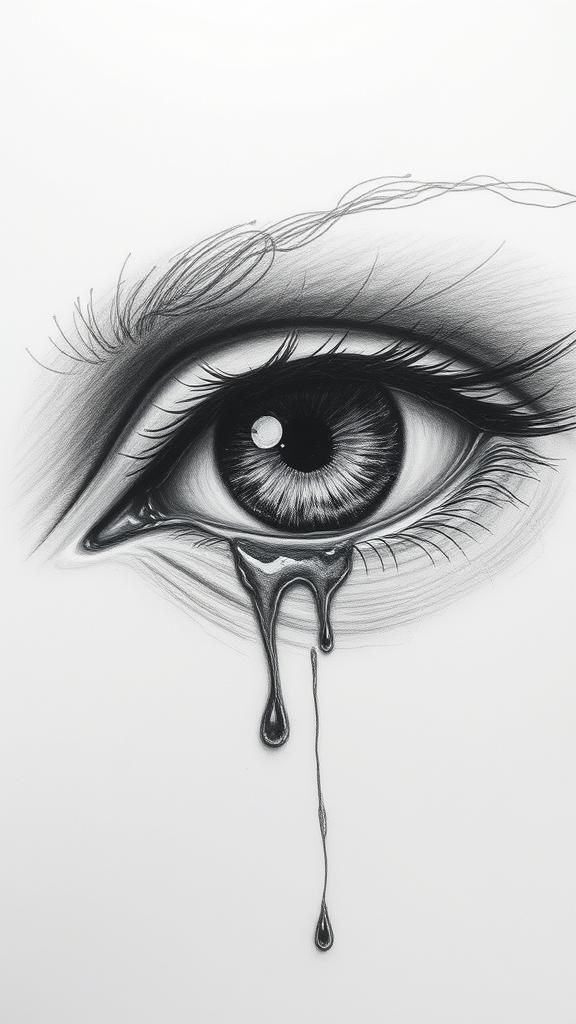 Detailed Pencil Drawing of a Weeping Eye