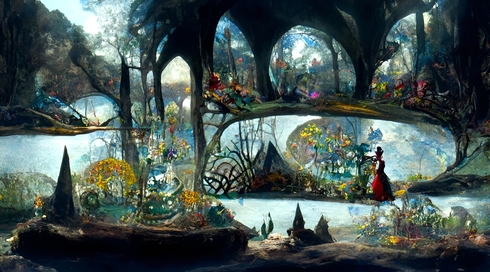 Enchanted Alice in Wonderland Landscape Digital Illustration