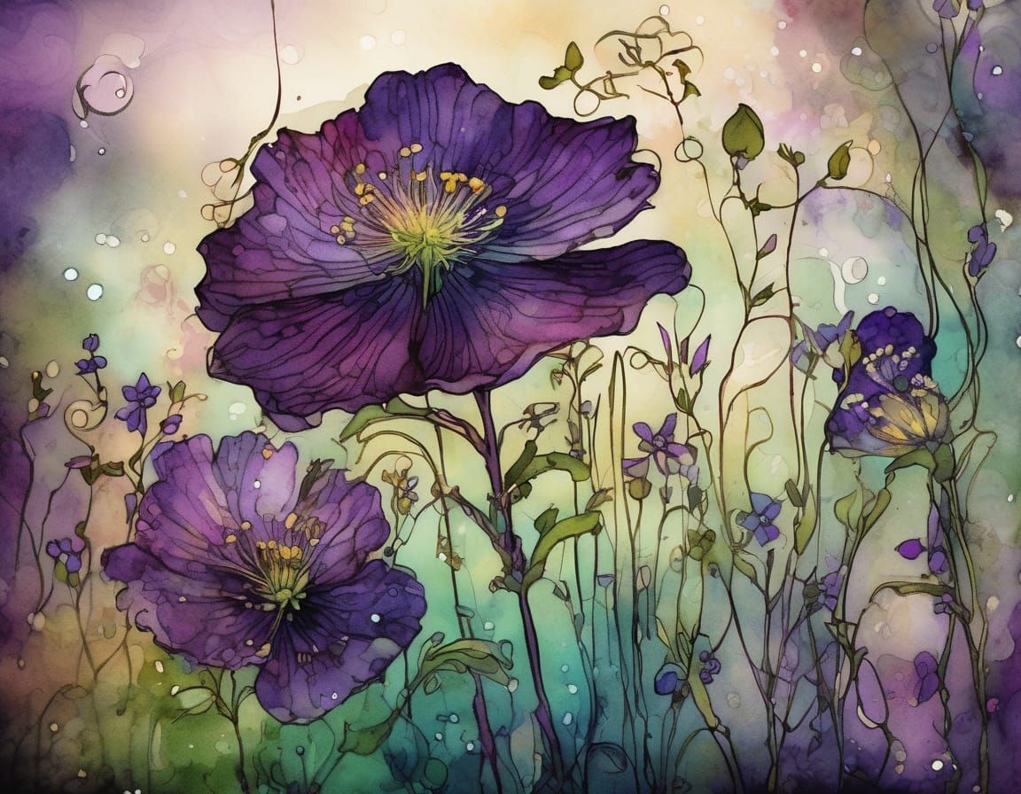 Purple Wildflower Close-up in Art Nouveau Style