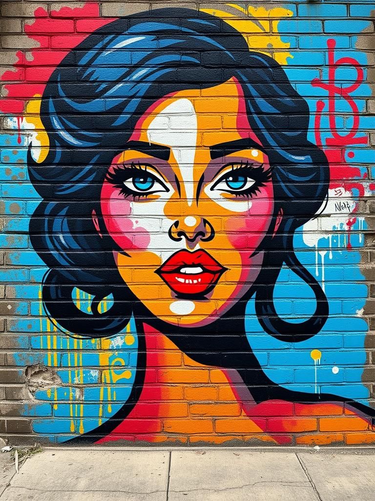 Vibrant Street Art Mural of a Charming Woman