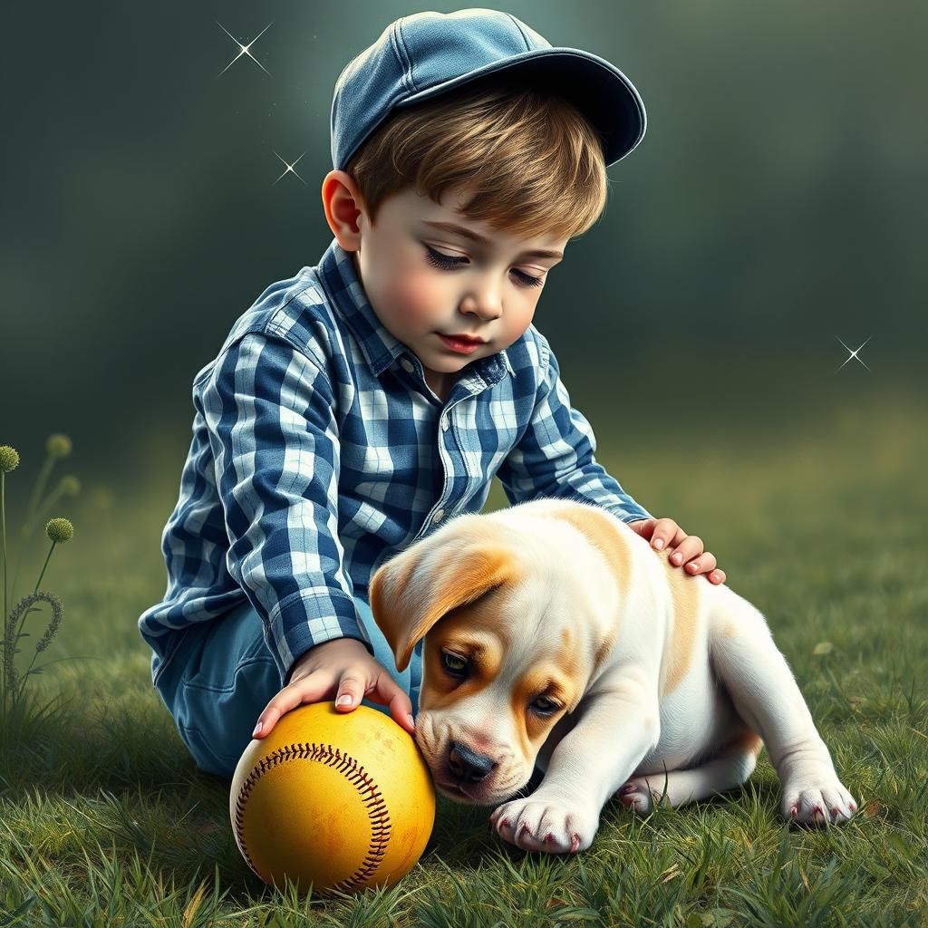 Boy and Puppy: Hyperrealistic Digital Art Portrait