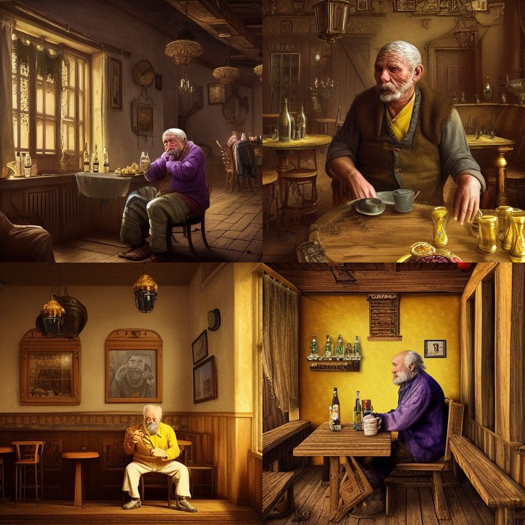 Old Man Drinking in Tavern: Digital Matte Painting