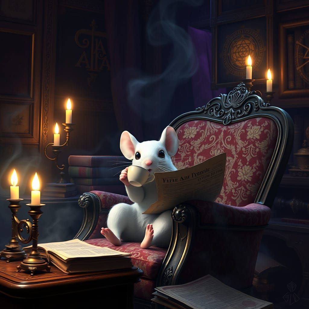 Whimsical Mouse in Victorian Study