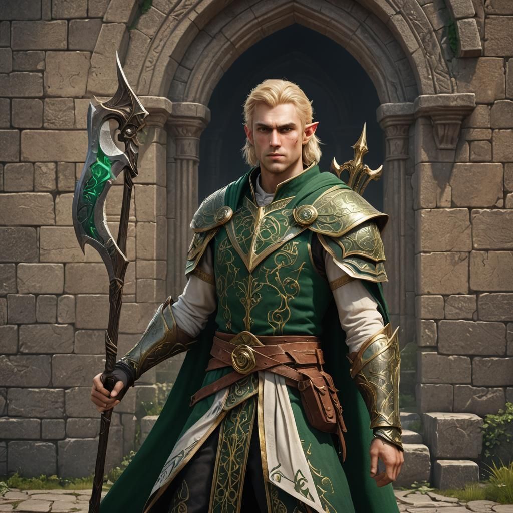 Half Elf Cleric with Sickle, Fantasy Concept Art