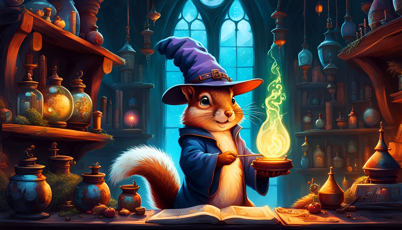 Cute Squirrel Wizard in Alchemy Lab