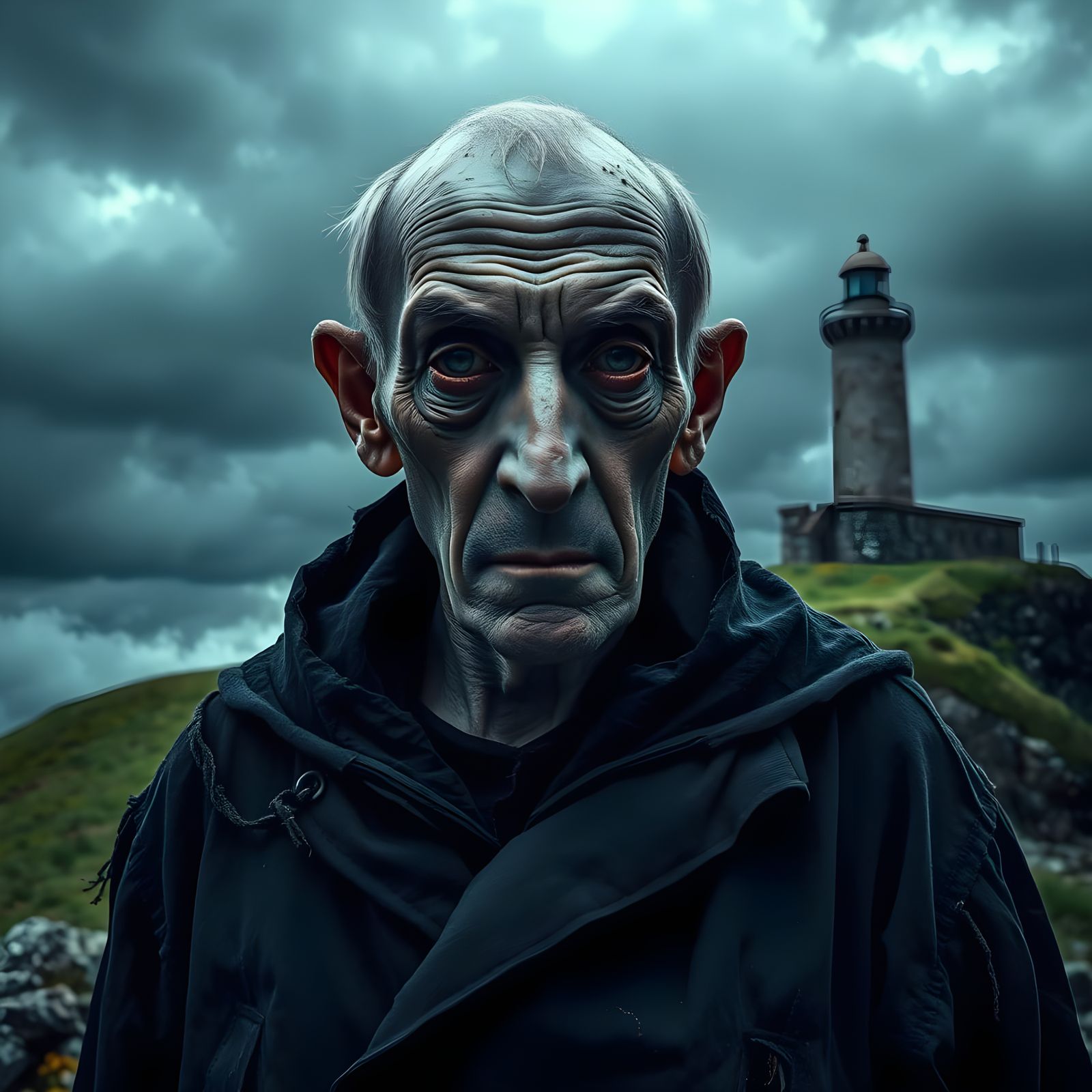 Creepy Lighthouse Portrait in a Dark Stormy Atmosphere