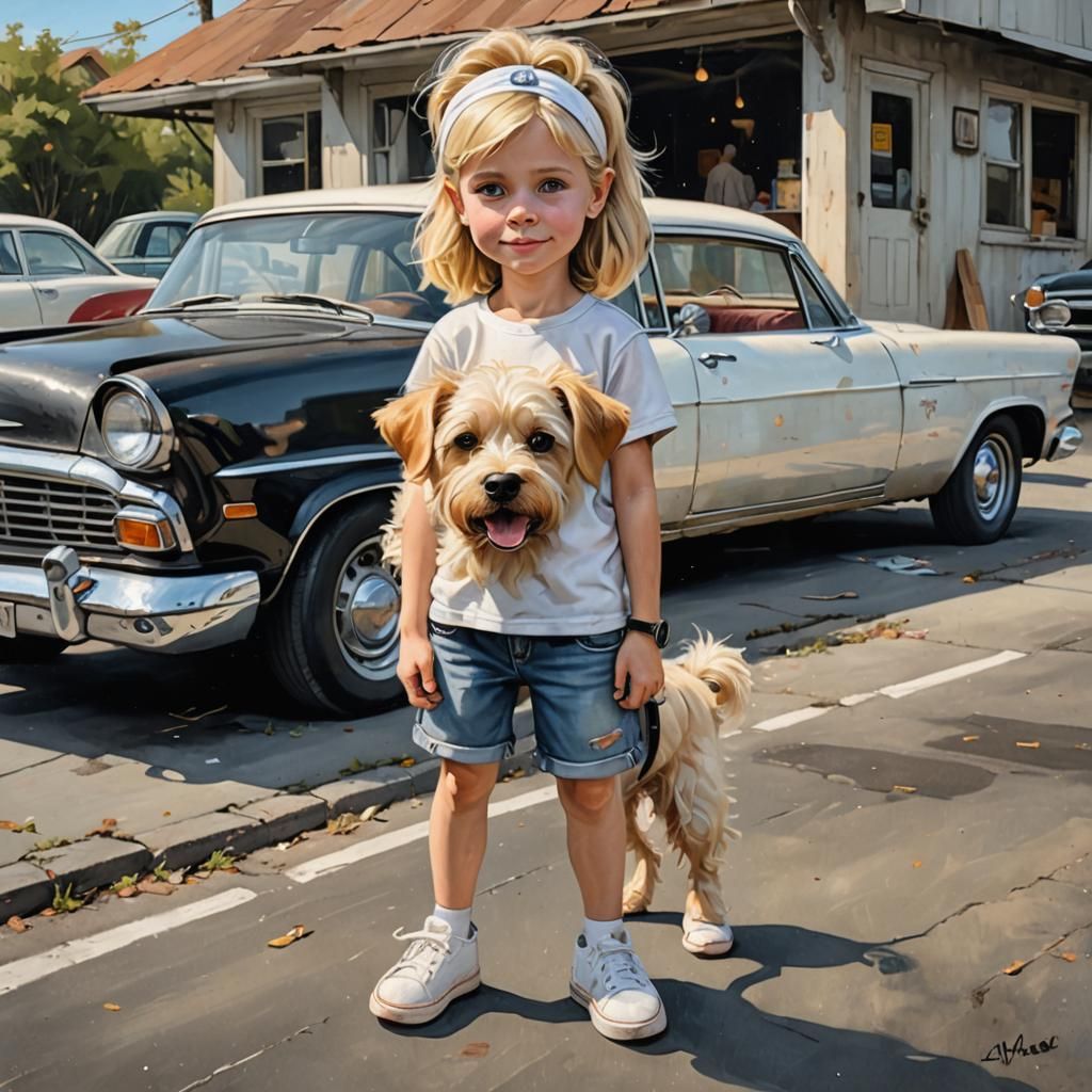 Whimsical 3D Painting of a Girl and Dog