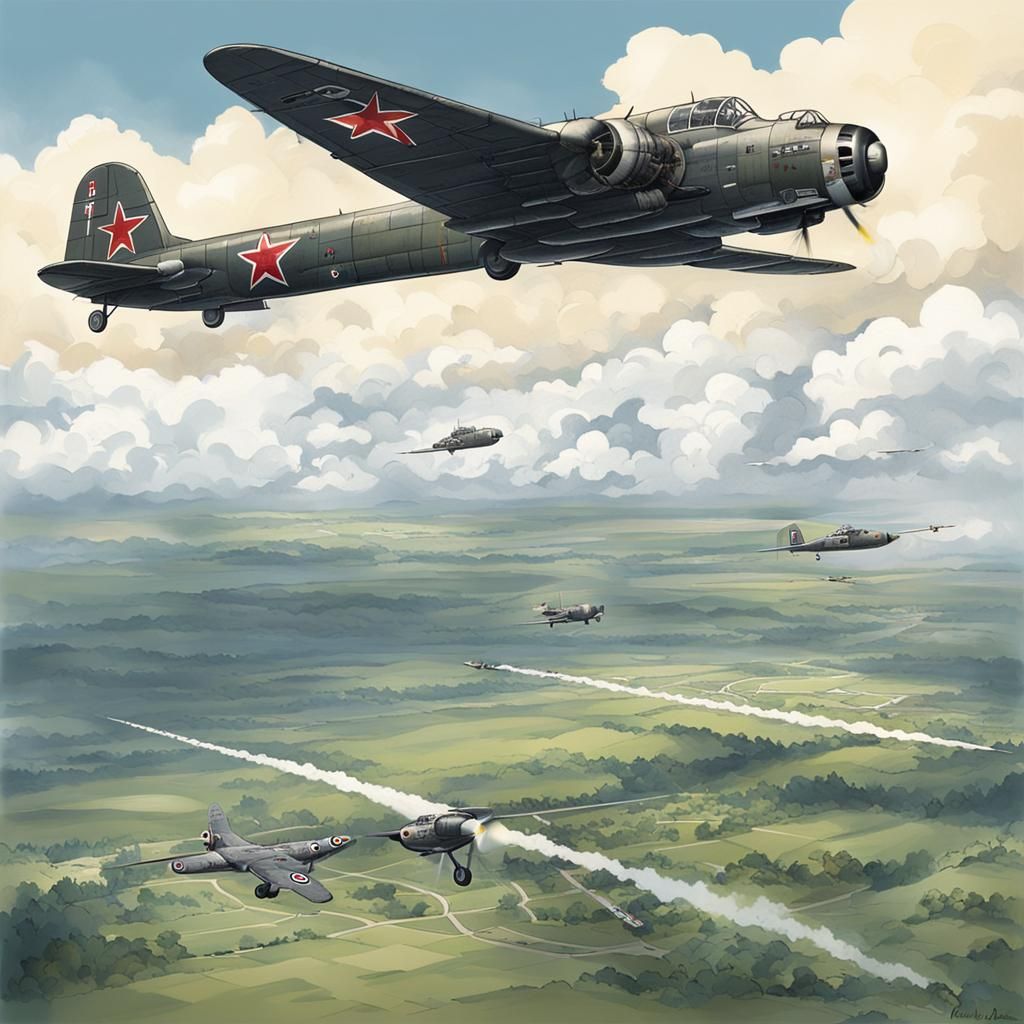 WW2 Plane Flying Over USSR in Anime Style