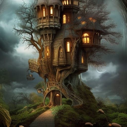 Whimsical Gothic treehouse- fudge cookies anybody?