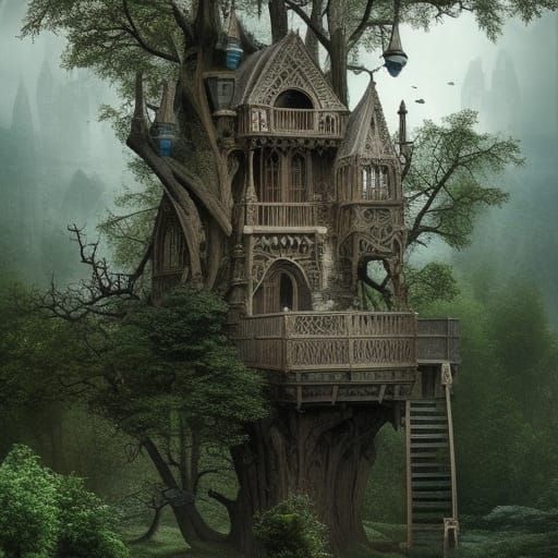 Whimsical Gothic treehouse- Lord of the rings vibes
