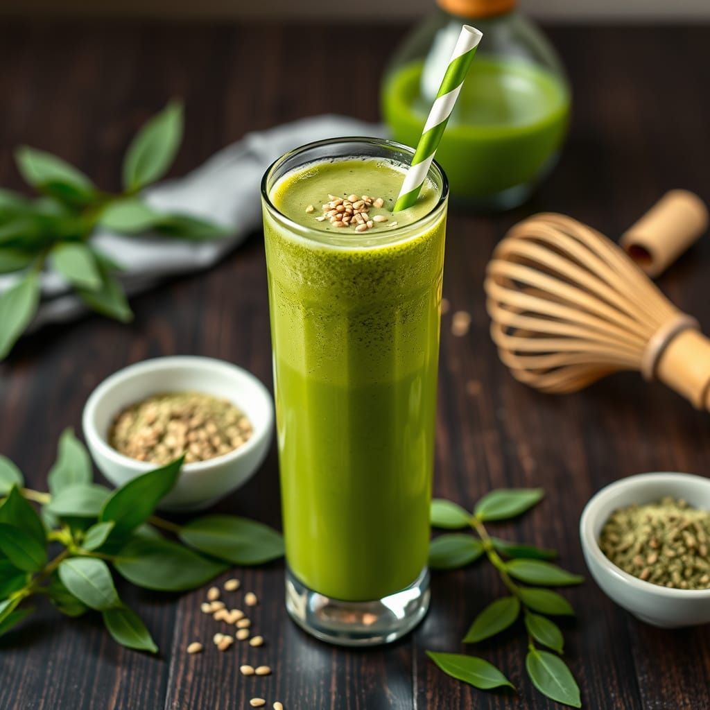 Vibrant Matcha Smoothie Still Life Photography