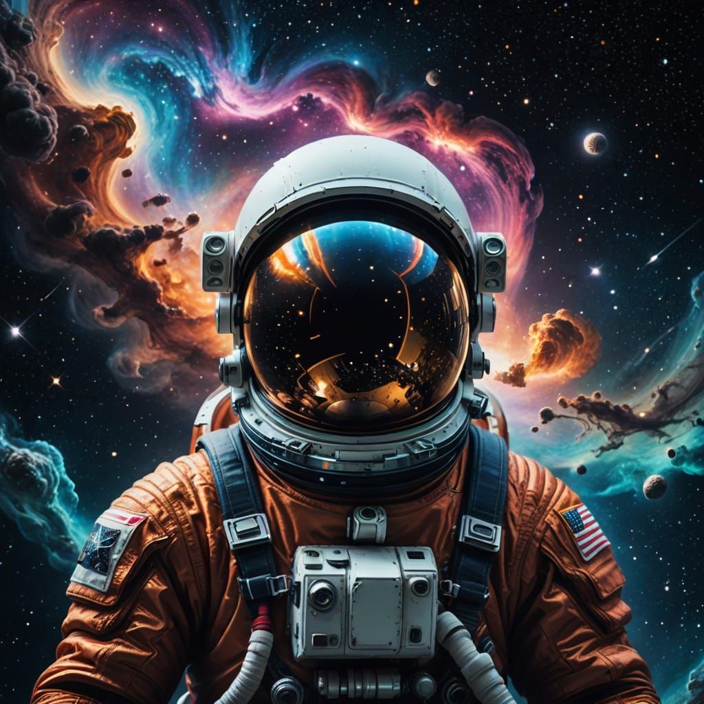 Surreal Astronaut Drifts Through a Dreamlike Galaxy