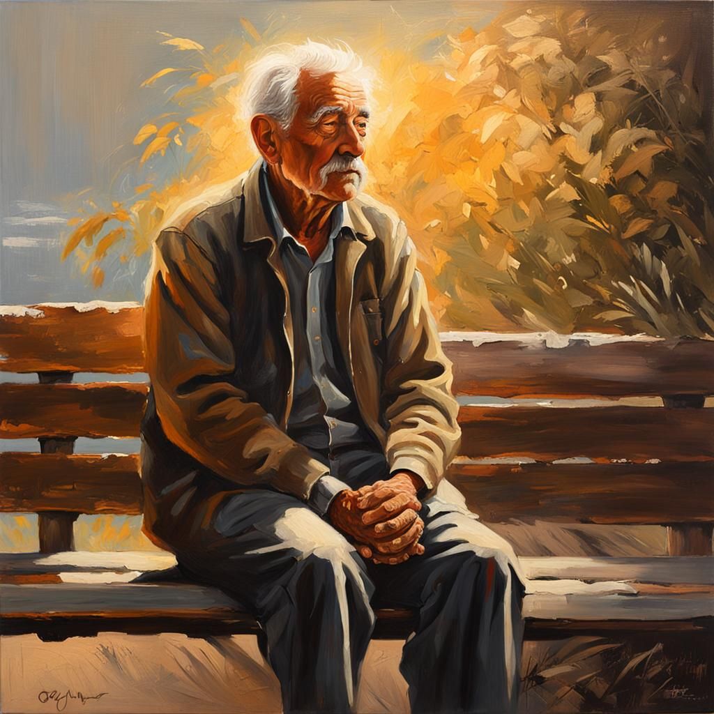 Senior Man in Golden Light: An Oil Painting