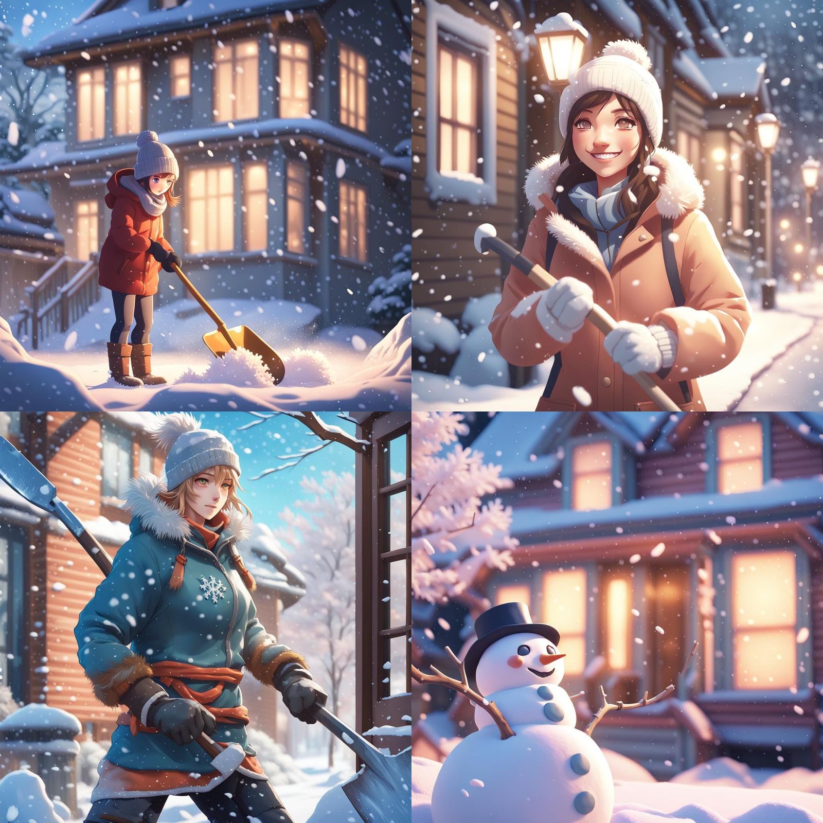 Snow Shovelling Services Advertisement with Anime Art