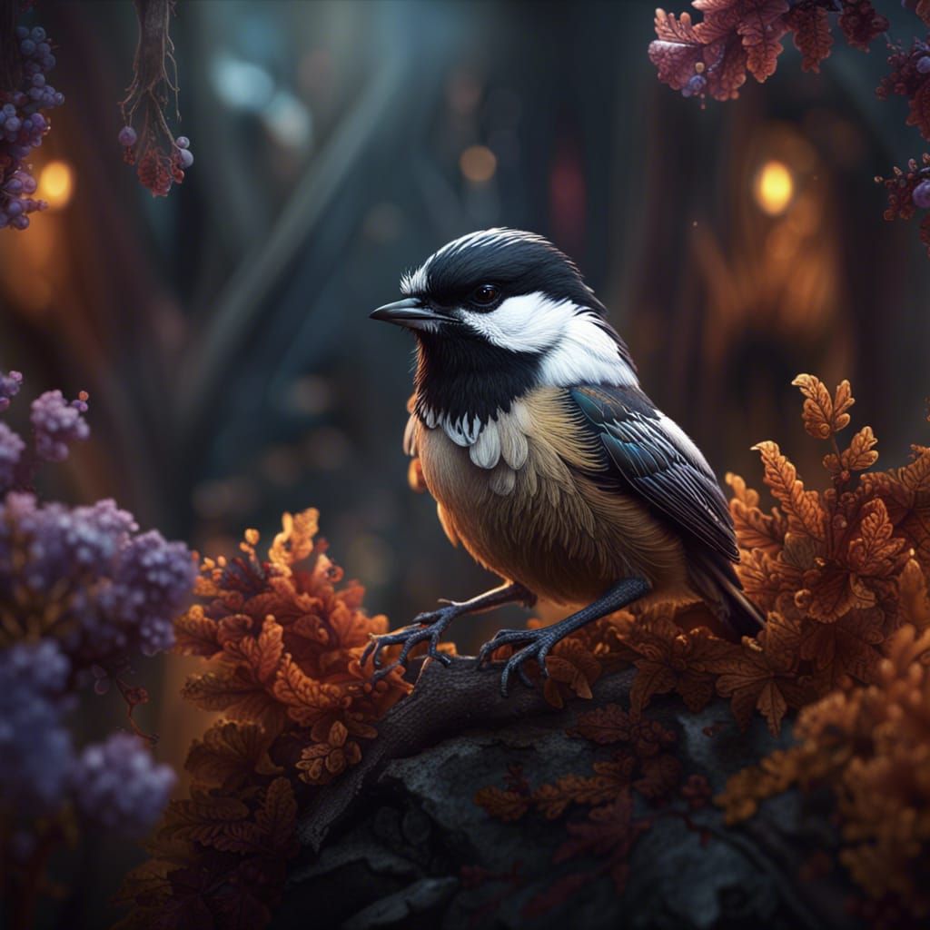 Fantastical Chickadee in Detailed Matte Painting