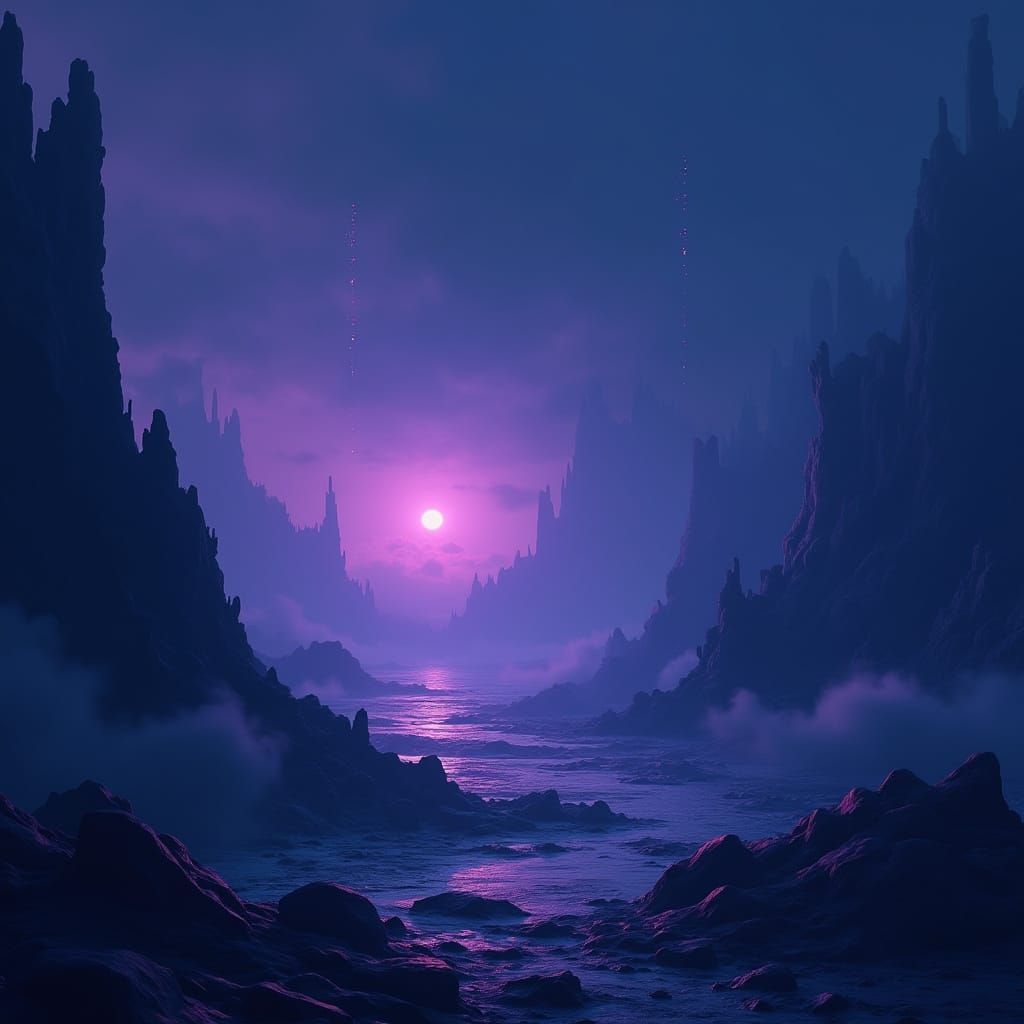 Neon Dreamscape: A Digital Painting in Indigo and Blue